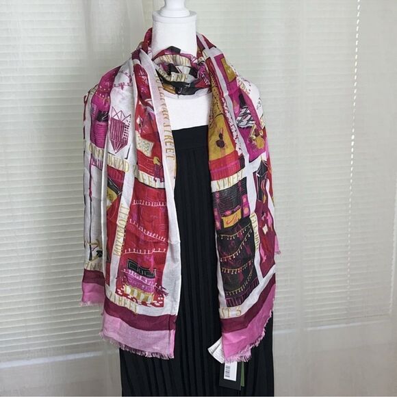 kate spade Pink Multi Holiday Rooftops Oblong Fringe Hem Scarf - Picture 10 of 13